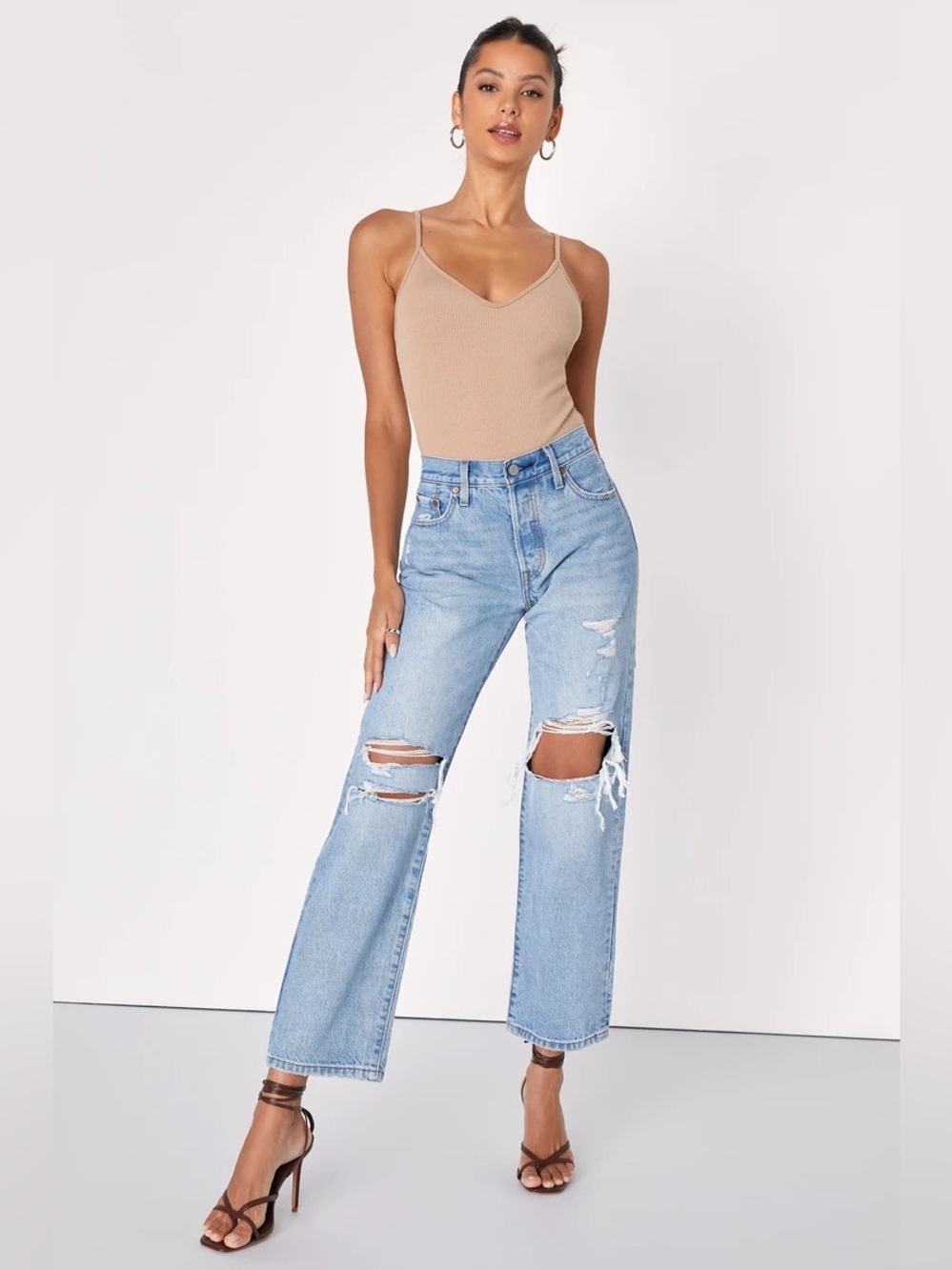Levi’s 501 '90s Light Wash Distressed Mid-Rise Straight Leg Jeans
